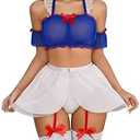 Avidlove Lingerie Set for Women Sexy Cosplay Lingerie Roleplay Costumes Mini Skirt Set with Garter Belt (5pack) White X-Large