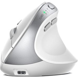 Nulea MD280 Ergonomic Vertical Wireless Mouse - Bluetooth & 2.4G Dual Mode, 4 Adjustable DPI 800/1200/1600/2400, Rechargeable, Silent Clicks, No Lag, 6 Buttons - Perfect for Laptop, Desktop White