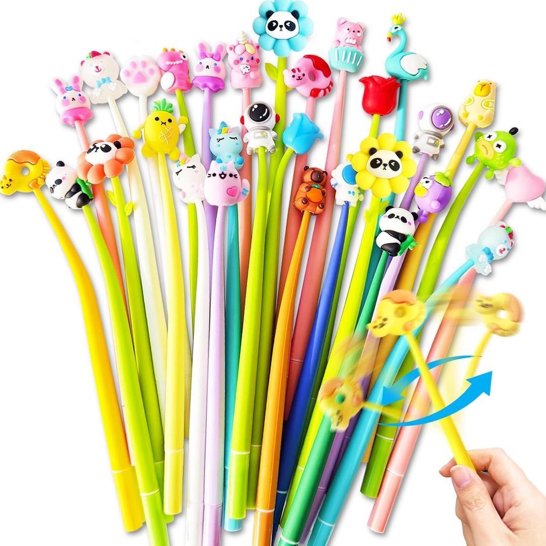 30 Pcs Squishy Pens for Kids,Cartoon Cute Fun Pens,Black Gel Ink Pens for Kids Party Favors Classroom Prizes School Office Home Supplies