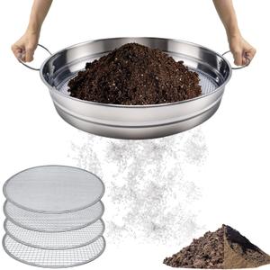 14.5 Soil Sifter for Gardening with Handles, Large Rock Sifter with 4 Replaceable Screens,Compost Sifter Dirt Sifter, Captures Dirt Rocks Sawdust