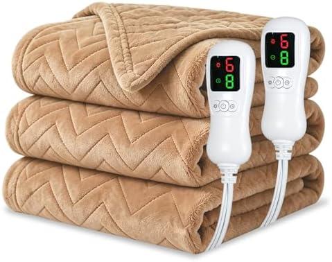 Electric Blanket Queen Size 84"x90",Heating Blanket, Soft Flannel Heated Blanket, 9 Heating Levels,1-9 Hours Auto Off, Fast Heating, Overheat Protection, Machine Washable,Gifts for Woman,Brown