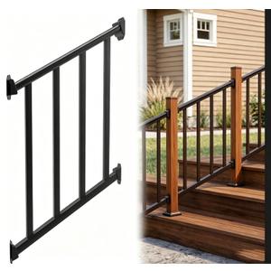 Metty Metal 2Ft W x 36in H Stair Deck Railing Kit, Textured Black AAMA2604 Powder Coat, IBC Certified Guard Rail for Deck Porch Balcony Patio Outdoor