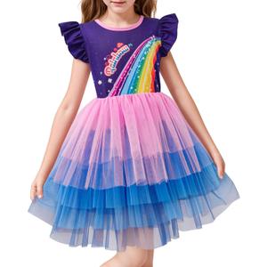 LQSZ Girls Tulle Dresses Princess Flutter Sleeve Tutu Dress for Toddler Girl 3-12 Years (B-blue)