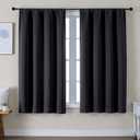 Simplebrand Ava Black Blackout Curtains for Bedroom 63 Inch Length 2 Panels Set, Solid Thermal Insulated Privacy Living Room Window Treatment Curtains Blackout Drapes, W50 x L63 Inch