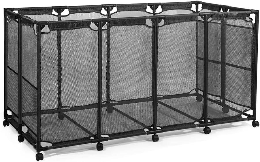 JEFEE Pool Storage Bins Rolling Pool Storage Cart Standard Noodles Holder Organizer Container with Nylon Mesh, for Swimming Pool Floats Storage, Pool Toys Storage,Large 64.57"L*30.51"W*33.46"H Black