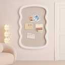 Wonderjune Vintage Framed PinBoard Linen Display Bulletin Board Large Cork Fabric Picture Photo Memo Pinboard Fancy Ornate Decorative Vision Board for Wall(Wavy,24" X 36",Cream White)