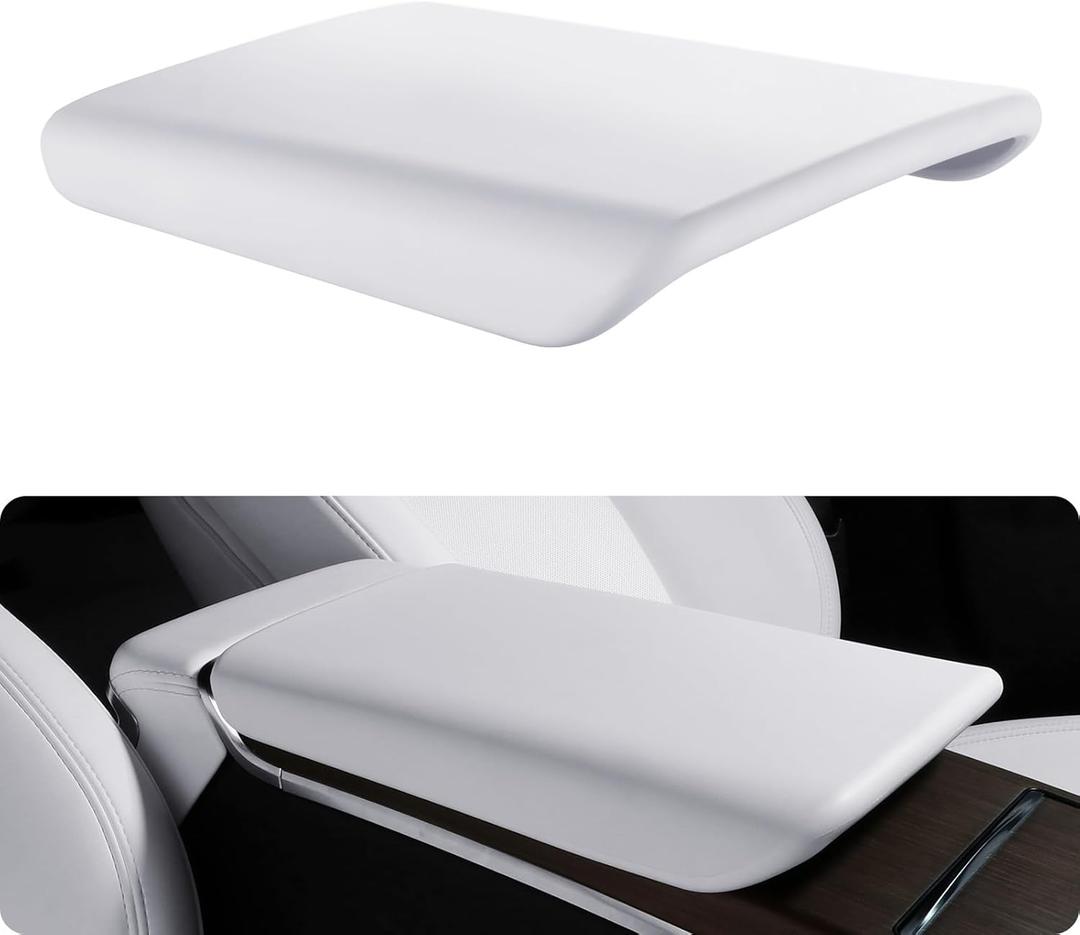 BASENOR Upgraded Tesla Model S Model X Center Console Cover Non-Slip TPE Armrest Cover [No Logo] Protector Armrest 2021-2026 Tesla Interior Accessories White