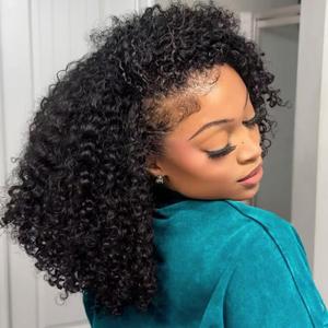 Sherico Half Wig Human Hair 200 Density Headband Wig for Black Women, Afro Kinky Curly Glue less Wigs Human Hair with Drawstring 3 In 1 Flip Over Half Wigs Wear and Go Natural Black Color Hair 30Inch