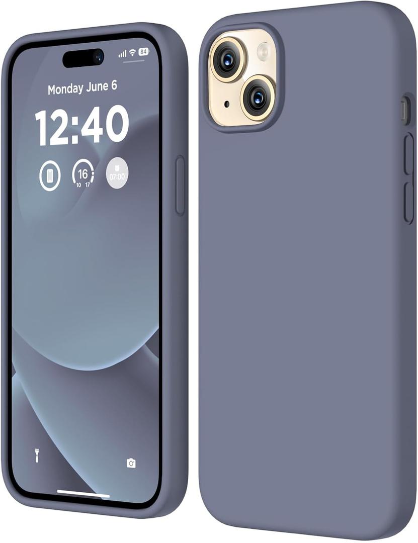 Compatible with iPhone 15 Case, Liquid Silicone Case, Full Body Shockproof Protective Cover [Soft Microfiber Lining], Slim Thin Phone Case for iPhone 15 6.1 inch, Lavender Gray
