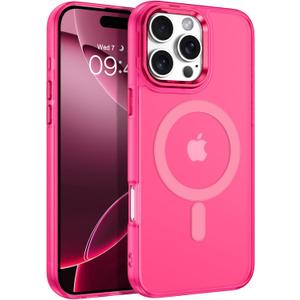 DUEDUE for iPhone 16 Pro Case Magnetic[Compatible with Magsafe], Translucent Matte Back Protective Cover Anti-Scratch Shockproof Phone Case for iPhone 16 Pro 6.3", Hot Pink