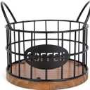 Coffee Pods Holder for Countertop, K Cup Holder Organizer, Sturdy Kcup Storage Basket with Wooden Base, Pods Container for Kitchen Bar Counter Office Desktop (Black)