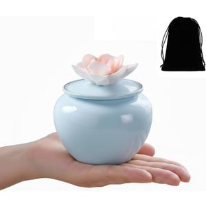 Adult Keepsake Urn for Ashes, 3 Inch Small Ceramic Memorial Urn with Sculpted Flower Lid, Handcrafted Decorative Urn for Women, Sympathy Remembrance Gift (Magnolia-Inspired Flower Lid)