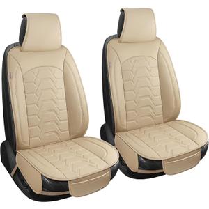 Leather car Seat Covers Breathable Car Seat Protector Front seat Covers Universal Fit for 95% Car Truck SUV Van Vehicles Beige2PCS