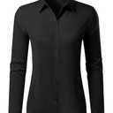 Gleeivy Button Down Shirts for Women Stain Shield No Iron Solid Button Blouse Slim Fit Silk Cotton Black Collared Long Sleeve Stretch Casual Business Dress Button Up Shirt Office Uniform, Size M