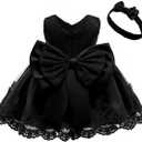 Toddler Baby Girl Embroidered Tutu Ball Gown Lace Dresses with Headwear (12-18 Months, Black)