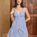 SOLY HUX Women's Striped Cami Dress V Neck Spaghetti Strap Ruffle Hem Short Summer Dresses (S)