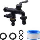 Antrader Black Double Taps Water Faucet,1/2" Pure Copper Frost Proof Outside Spigot Replacement,2 Way Wall Mounted Brass Water Tap with Independent Handle for Lawns,Balcony,1Pcs