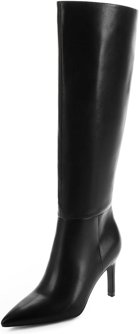 Knee High Boots Women Pointed Toe Tall Boots 3 In Stiletto High Heel Long Boots Side Zipper Dress Knee High Boots (7.5, Black)