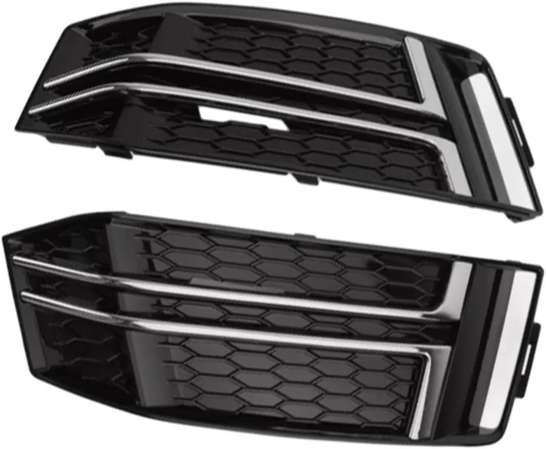 Compatible with Sline for A4 B9 2016 2017 2018 Car Front Grille Fog Light Lamp Grill Lamp Cover Trim Left Right 8W0807681F 8W0807682F Fog Light Grille(Chrome Black)