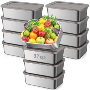 Blushtier 12 Pcs Stainless Steel Food Storage Containers with Lids, 37 oz Metal Lunch Bento Box, Lightweight Stackable Easy Open Meal Prep Container for Kitchen Picnic, Freezer & Dishwasher Safe