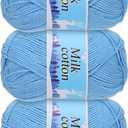 Cotton Yarn,60% Cotton and 40% Acrylic Fibers Soft Knitting Yarn [for Hand DIY Bag Cushion Crocheting Knitting Projects Home Decor], -3 Skeins/3252yards/34.23oz/Blue
