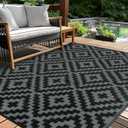 Outdoor Patio Plastic Straw Rug - 6x9 ft Outdoor Camping Rug Waterproof Reversible, Area Carpet Patios Clearance RV, Outside Porch Balcony Deck for Camper, Black & Grey
