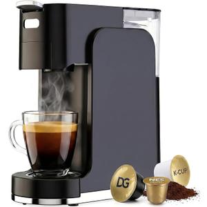 All-in-1 Single Serve Coffee Machine, Hot and Iced Coffee Maker for Ground Coffee, K-Cup Pod, NES Original and DG Pod, 20 Bar Espresso Coffee Maker, Customizable Brew Volume, Heats up in 3 seconds