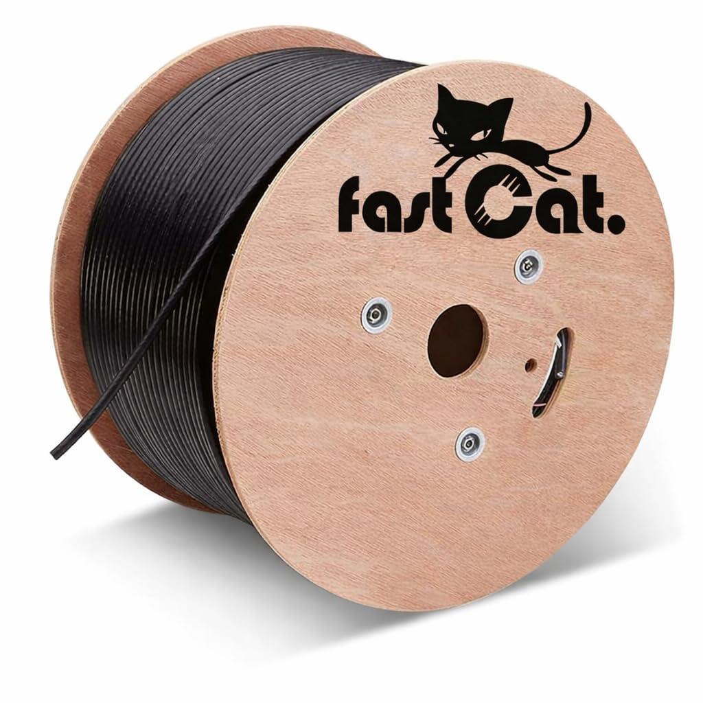 fast Cat. Cat6 Direct Burial Outdoor Ethernet Cable 1000ft Waterproof Cat6 Cable with OSP Jacket, 23AWG Solid Bare Copper, PoE++ (4PPoE), ETL & UL Listed, CMX, UTP 550MHz Bulk Ethernet Cable (Black)