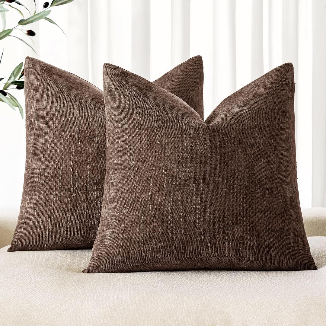 MIULEE Pack of 2 Decorative Throw Pillow Covers Soft Chenille Throw Pillows Solid Textured Cushion Covers for Couch Sofa Bedroom Living Room 18x18 Inch, Chocolate Brown