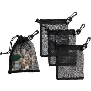 PALTERWEAR Mesh Drawstring Bag With Clip and Toggle Closure - For Watersports, Outdoor, Gym - Multi-Use Set of 4 (Black, 6 x 8 inch)