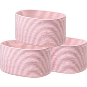 UBBCARE 3-Pack Woven Rope Shelf Baskets - 15x10x9in Decorative Storage Basket for Toys, Kids Playroom, Closet Organization & Cube Storage Organizer | Gift Basket Empty, Pink