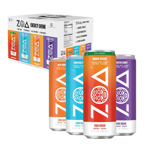 ZOA Zero Sugar Energy Drinks, Variety Pack - Sugar Free with Electrolytes, Healthy Vitamin C, Amino Acids, Essential B-Vitamins, and Caffeine from Green Tea (MS, TP, FG, WO)- 12 Fl Oz (12-Pack), EXP 09/07/26