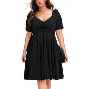 Women's Plus Size Short Homecoming Sundress Puff Sleeve Sweetheart A Line Graduation Milkmaid Dress, Size: 20 Plus
