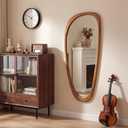 EOGOW Asymmetrical Mirror,48" x 22" Unique Irregular Mirror Wall-Mounted Decor for Living Room Bathroom Bedroom Vanity Entryway Hallway(Natural Wooden)