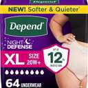 Depend Night Defense Adult Diapers, Incontinence & Postpartum Bladder Leak Underwear for Women, Disposable, Overnight, XL, Blush, 64 Count