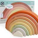 Asweets Wooden Stackable Rainbow Toy, 8 PCS Wooden Building Blocks Set for 1 2 3 Baby, Kids and Toddlers, Montessori Rainbow Nesting Puzzle, Best for 18M+, Cognitive Development (Pink)