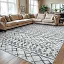 KUTA Washable Rugs 9x12 Grey, Moroccan Boho Large Area Rug Non-Slip, Ultra Soft Geometric Tribal Traditional Farmhouse Carpet for Living Room Dining Room Bedroom Dorm Office Home Decor (9' x 12' (Rectangular))