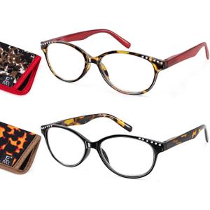 EASY READ 2 Pairs High Magnification Power Reading Glasses for Women,Stylish Lightweight Readers for Women with Spring Hinge (Black/Red)