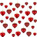 Skylety 30 Pieces Valentine's Day Heart Ornaments, Heart Shaped Decorations Tree Hanging Baubles for Valentine Wedding Anniversary, 3 Styles 2 Size (Red)