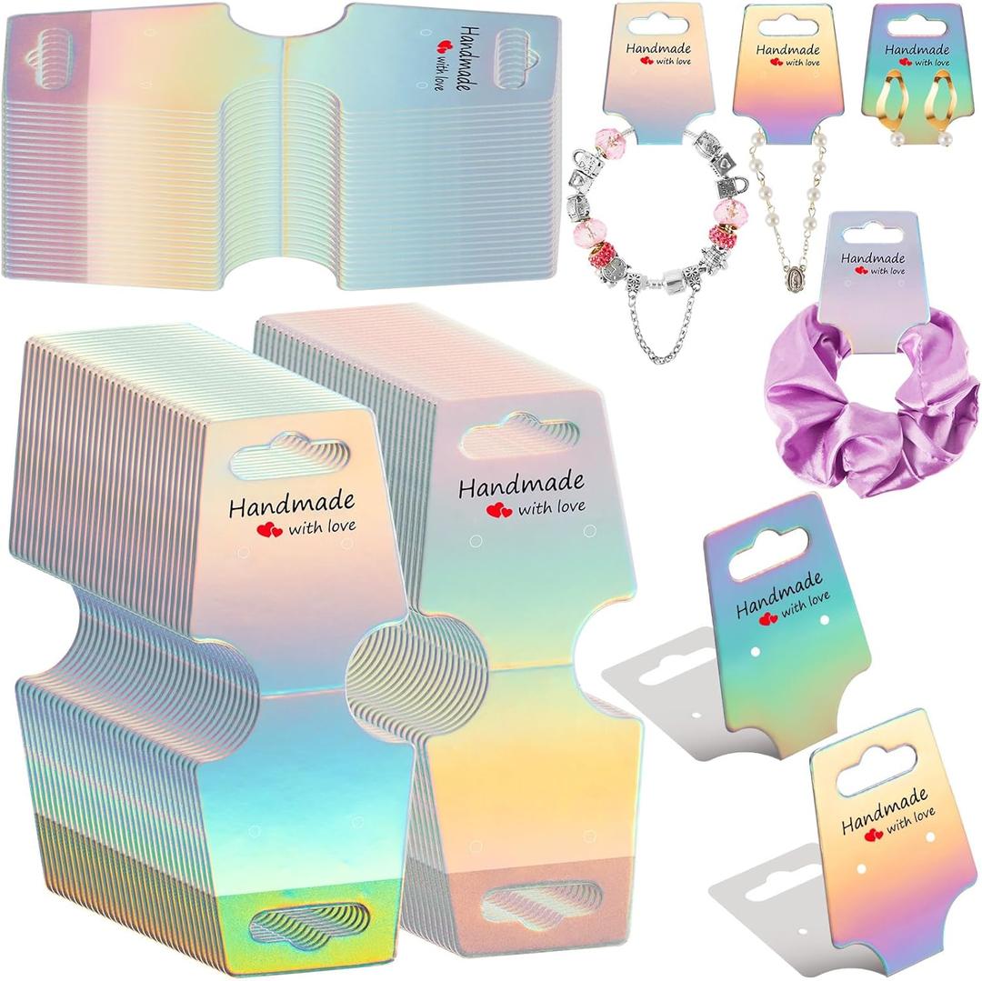 Teling 400 Pcs Jewelry Display Cards Holographic Earring Bracelet Necklace Holder Cards for Selling Hanging Price Tag Colorful Jewelry Packaging for Small Business Keychain Scrunchies Display