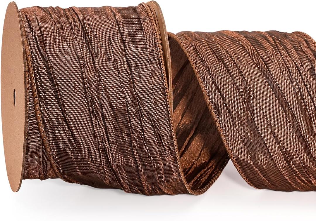 LaRibbons Fall Burlap Ribbon Wired 2 1/2" x 10 Yards, Chameleon Copper Ribbon for Autumn Wreath Thanksgiving Farm Gift Wrapping Home Decor