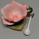 Tea Cup Set Flower Tea Cups Hand Crafted 3D Rose Coffee Mugs with Saucer Spoon for Coffee Tea Juice Milk