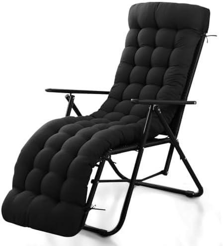 Patio Lounge Chair Cushion, Waterproof Zero Gravity Chair Cushions with Ties, 66x21x4 Inches Chaise Lounge Chair Cushion for Outdoor Indoor Furniture, Black (Only Cushion) (1P)