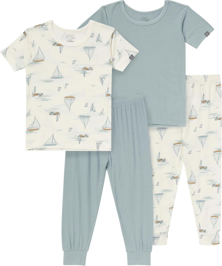 Modern Moments by Gerber Baby Viscose 4-Piece Tight Fitting Pajama Sets (3T, Ivory Sailing)