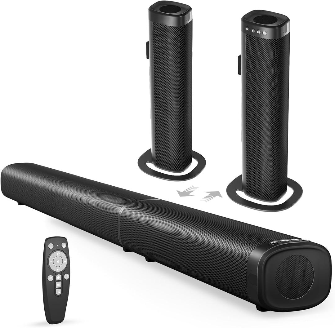 Sound Bar, 100W Sound Bar for Smart TV, Bluetooth 5.3 Soundbar, 2 in 1 Detachable Home Speaker Bass Effect, Home Theater Surround Sound, ARC/Optical/AUX/USB Connections, for TV/PC/Projectors (Black) Sound Bar, 100W Sound Bar for Smart TV, Bluetooth 5.3 Soundbar, 2 in 1 Detachable Home Speaker Bass Effect, Home Theater Surround Sound, ARC/Optical/AUX/USB Connections, for TV/PC/Projectors (Black)