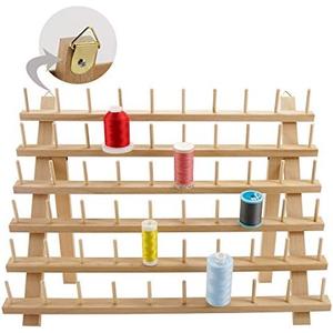 New brothread 60 Spools Wooden Thread Rack/Thread Holder Organizer with Hanging Hooks for Embroidery Quilting and Sewing Threads