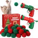 Shiny Relief 102 Pcs Cat Ball Launcher with 100 Plush Cat Balls and 2 Launchers, Christmas Interactive Supplies for Bored Indoor Adult Fetch Favors Kitten Supplies for Training(Red and Green)