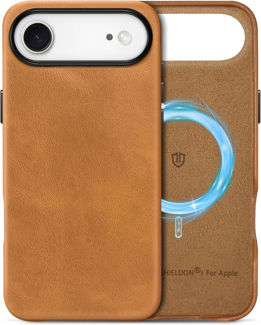 SHIELDON Leather Case for iPhone Air 6.5" 2025 | Compatible with Magsafe, Magnetic Wireless Charging, Slim Fit, Anti-Scratch, Non-Slip, Shock-Absorbent, Protective Phone Cover - Retro Light Brown