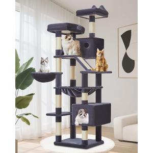 Taoqimiao Cat Tree, 71 in Extra Large Cat Tower for Inddor Cats, MS026LG | 2 Large Cat Condos, 2 Cute Perches, Metal Frame Cozy Hammock, Durable Scratch Board, 8 Natural Sisal Posts, Basket,Smoky Gray(missing a bunch of main parts)