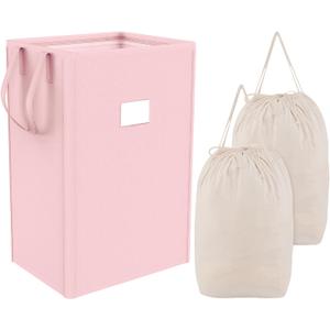 MCleanPin 220L Pink Laundry Hamper Large Collapsible Basket with Laundry Bags, Dirty Clothes Hamper,Laundry Basket with Handles,Washable Laundry Bags,Foldable Dorm Hamper for College (Rose Pink)